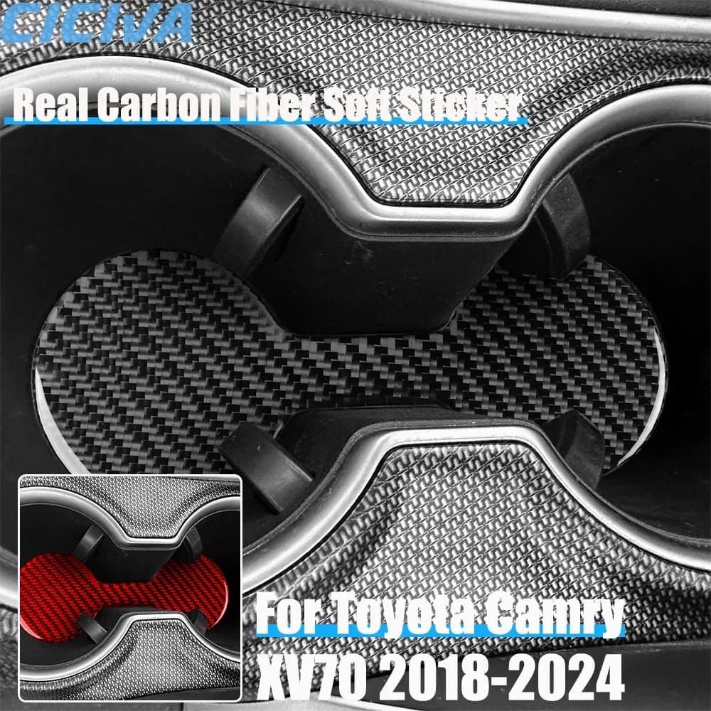 Real Carbon Fiber Car Accessories Cup Holder Pad Cover Soft Sticker For Toyota Camry XV70 2018 2019 2020 2021 2022 2023 2024