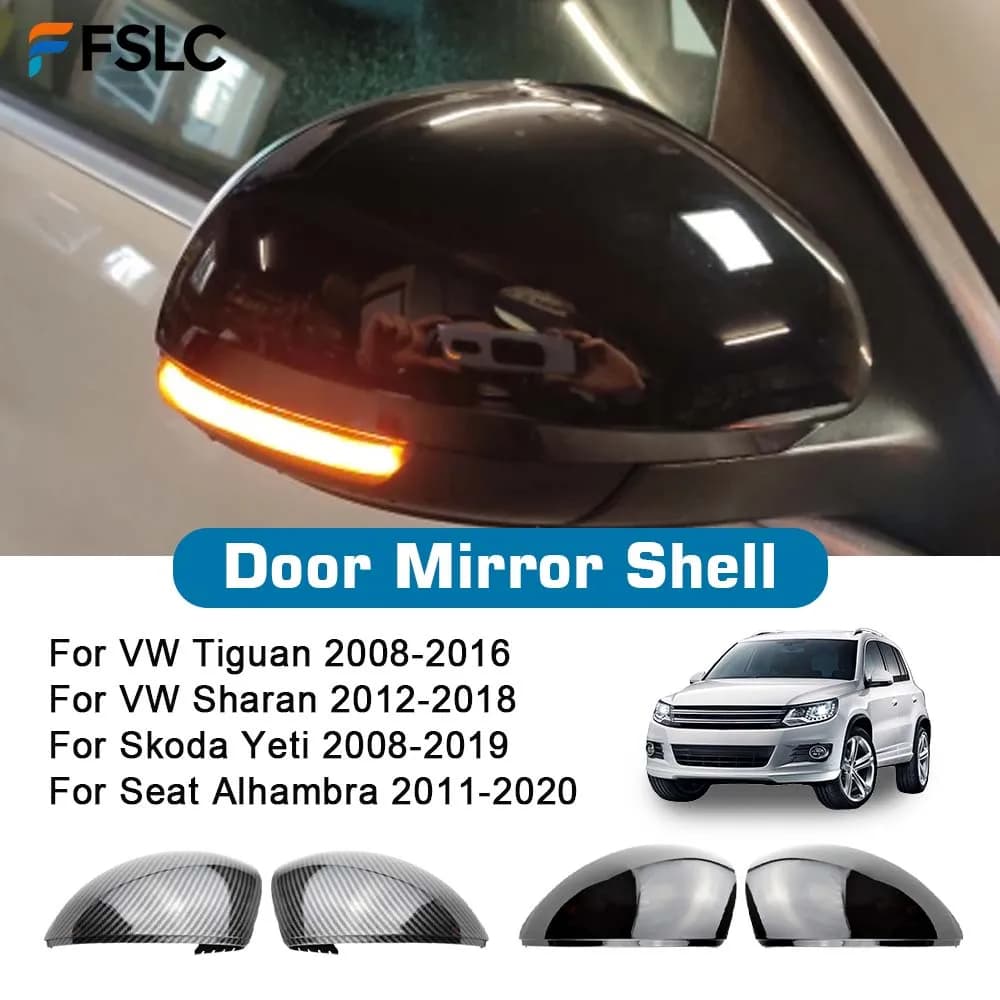 Door Mirror Shell For Vw Tiguan 2008-2016 For Sharan 2012-2018 For Skoda Yeti 2008-2019 Black Carbon Fiber Rearview Accessories