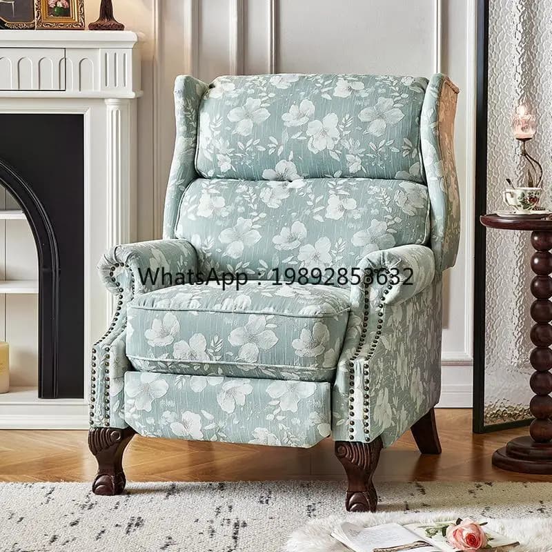 LYY Retro Style Single Chair Single Sofa Functional Light French Style Living Room Bedroom Furniture Leisure Recliner High-end