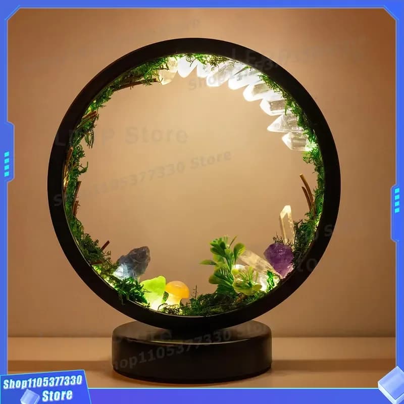 Natural Energy Crystal Rough Stone Lamp Forest Mushroom Round Night Light Handicraft Decor for Home Bedroom Ambient Lighting