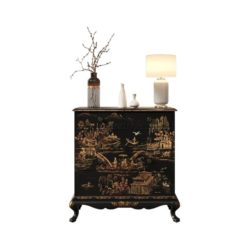 LXFrench retro solid wood chest of drawers bedroom decoration storage classical painted art chest of drawersSSS