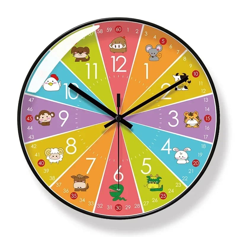 2026 New 10/12/14-inch Zodiac Children Cartoon Wall Clock Living Room Fashion Early Education Silent Sweep Second Quartz Clock