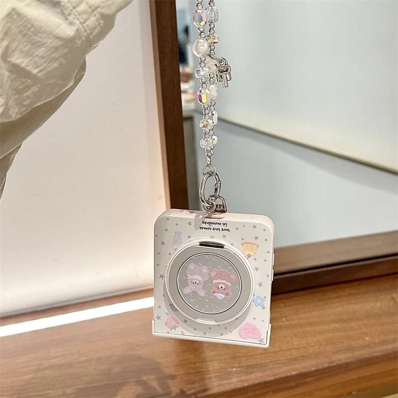 Cute Bear Bunny Dessert Print Magnetic Ring Stand Phone Case For Samsung Galaxy Z Flip 8 7 6 5 Full Hinge Cover 3 4 Crystal Bow