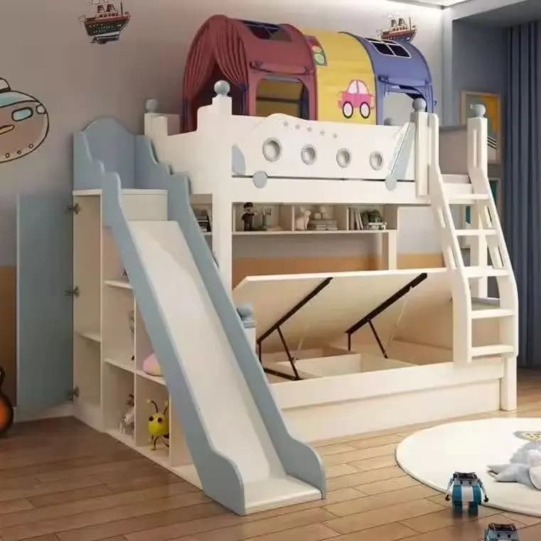 High Quality Wooden Princess Bunk Beds with Slides, Lockers, Children's Bedroom, Children's Furniturepromote sales