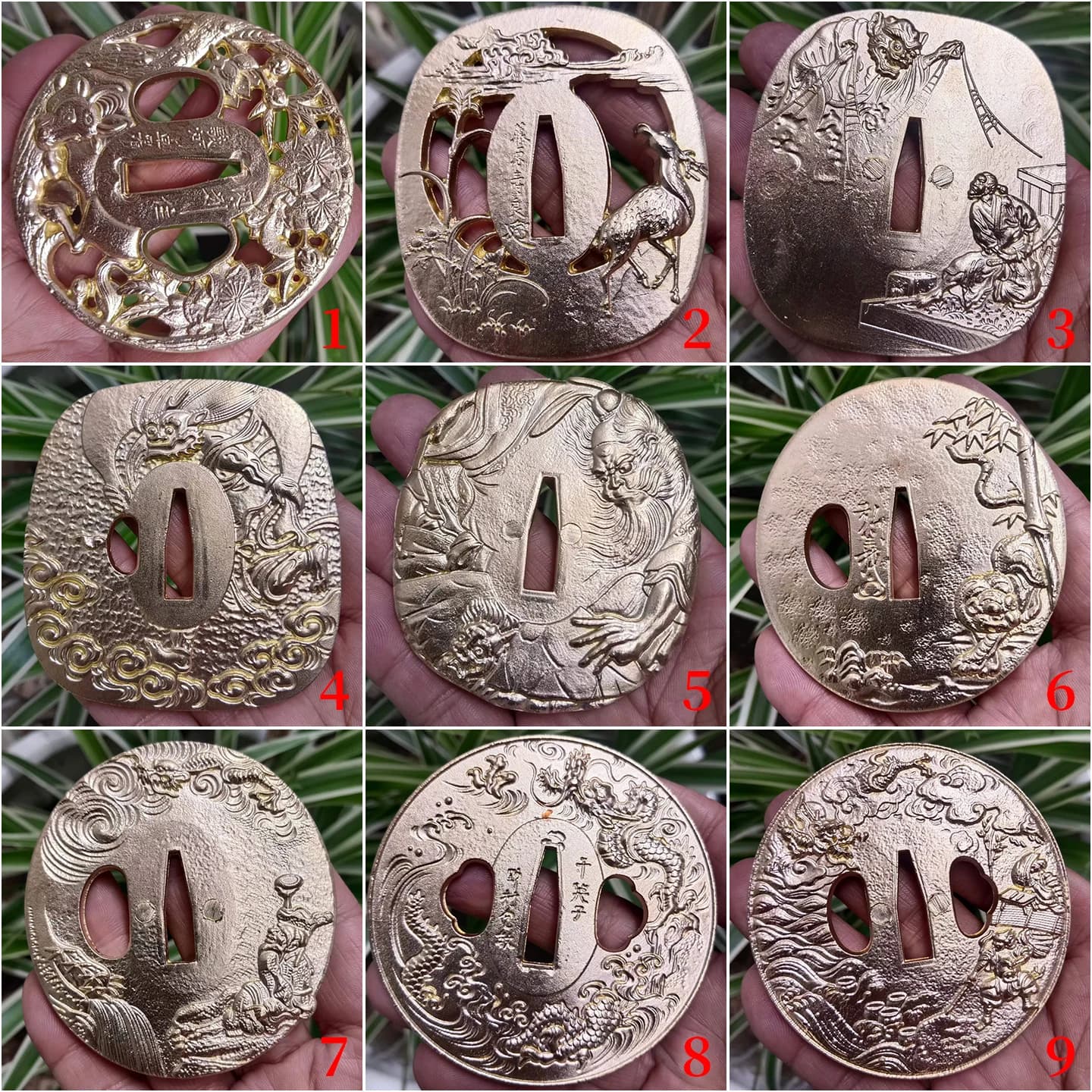 Solid Brass Japanese Tsuba Sword Guard Vintage Relief Engraved Samurai Katana Tsuba Traditional Ornamental Sword Fitting