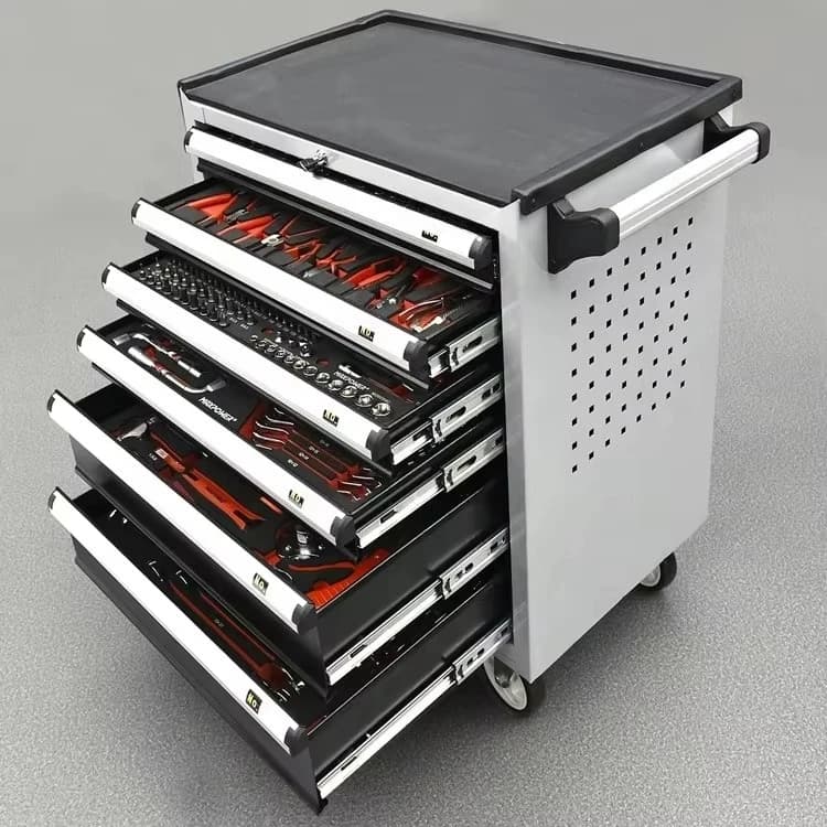 249pcs Automotive Metal Plate Tool Set with Tool Trolley Wrench Multi-functional Tool Vehicle