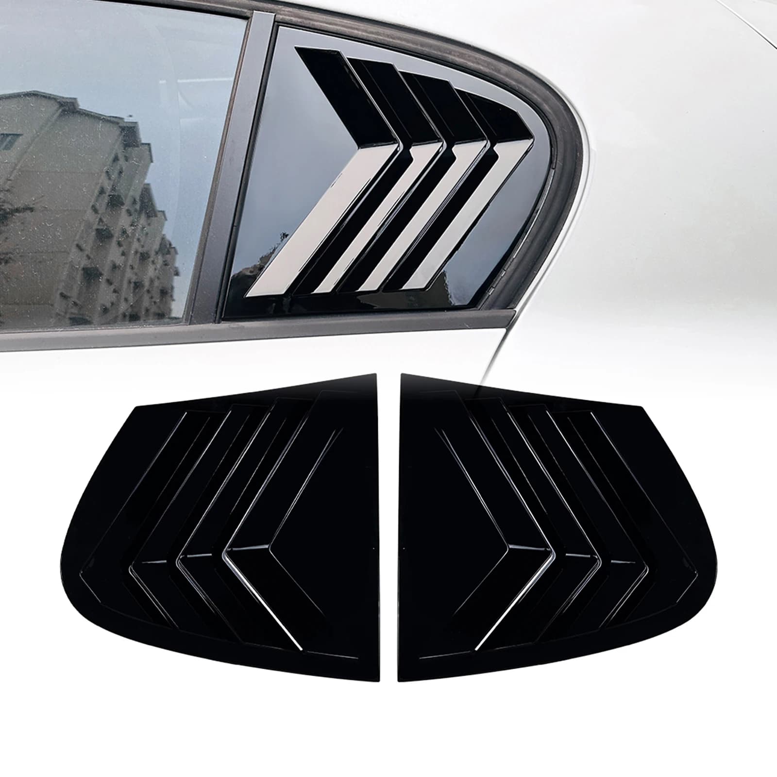Rear Side Window Louver Shutter Trim For BMW 1 Series E87 2005-2011 Gloss Black/Carbon Fiber Look Tail Sunshade Sun Blind Cover