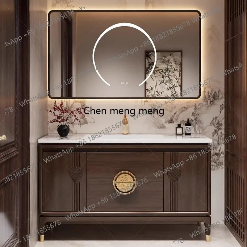 Oak bathroom cabinet combined rock slab ceramic integrated basin floor-to-ceiling washbasin wash basin washbasin