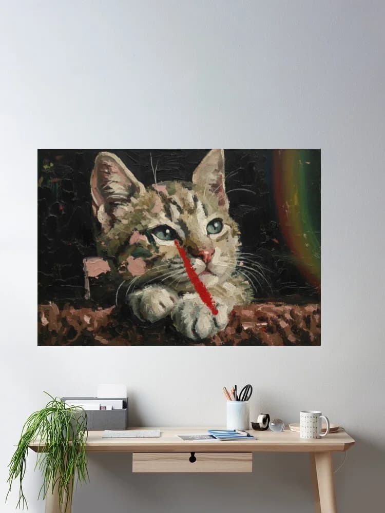 Laurent Villedieu Crimson Gaze, Tabby No. 1, Art Print Canvas Poster, Living Room Decor, Home Wall Picture