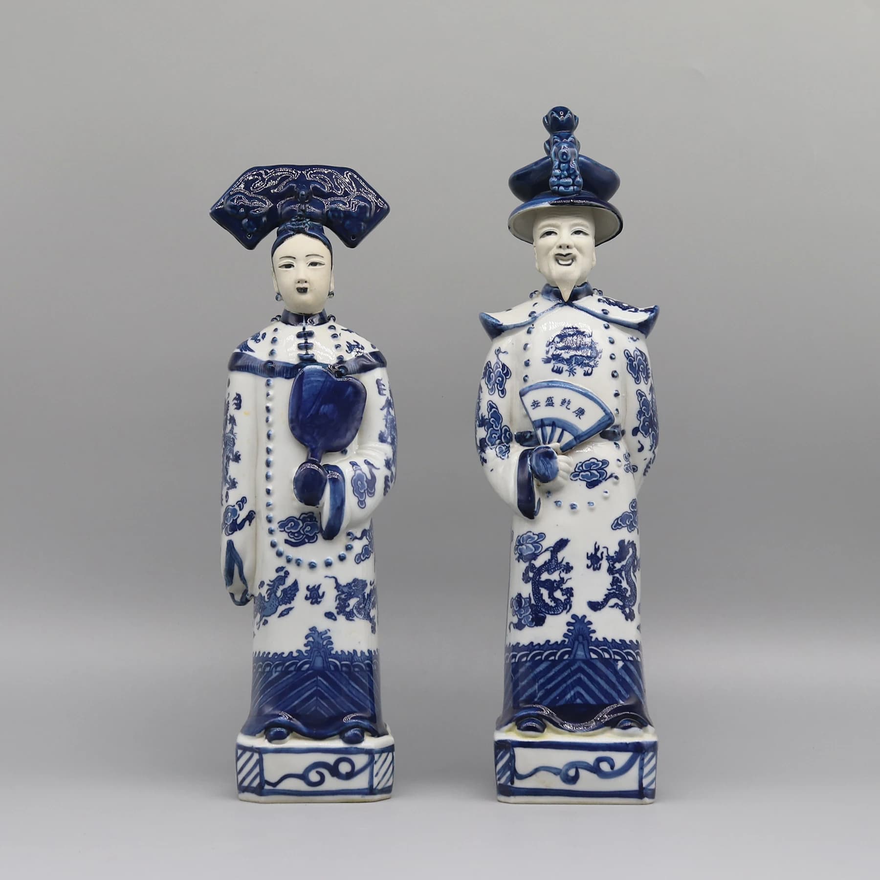 Ceramic Statues of Chinese Emperor and Empress in Qing Dynasty, Table Accessory, Home Decoration