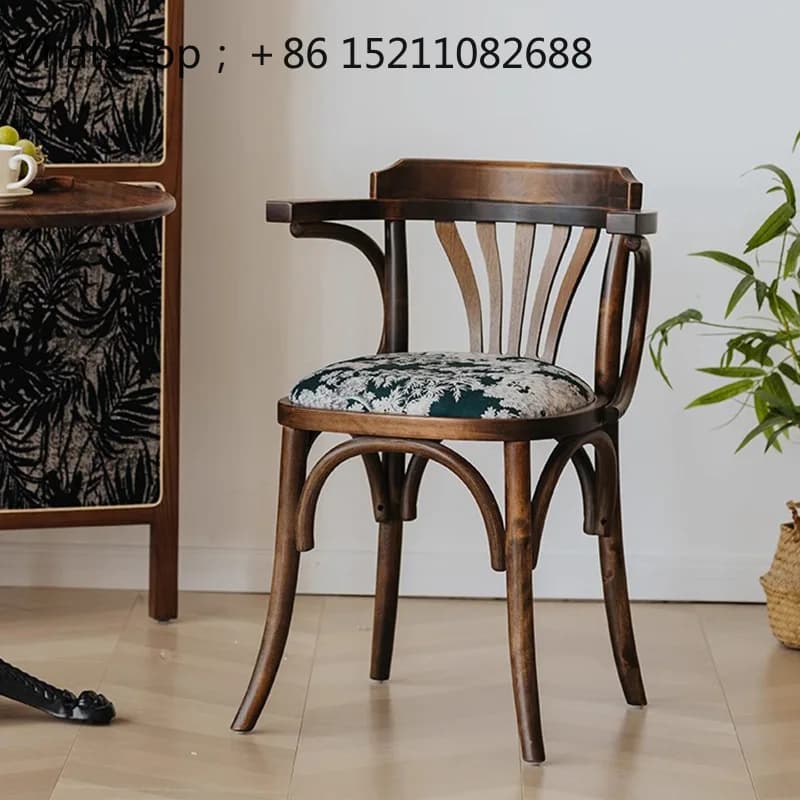 SCY medieval solid wood dining chair household backrest chair green armrest desk chair
