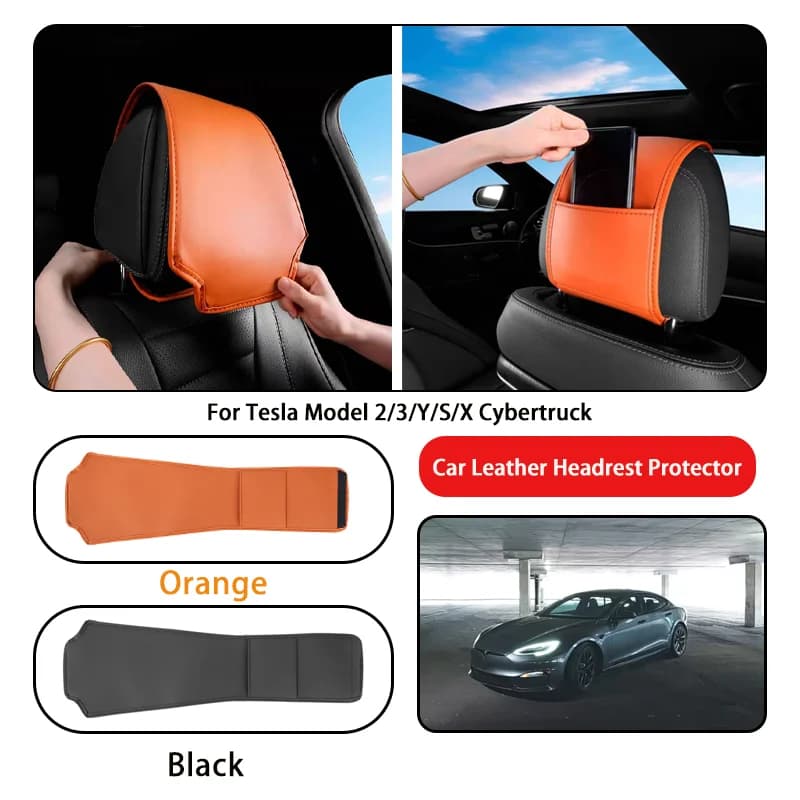 Leather Car Headrest Cover Anti-dirty and Wear-resistant For Tesla Model 2/3/Y/S/X Cybertruck car accessories interior