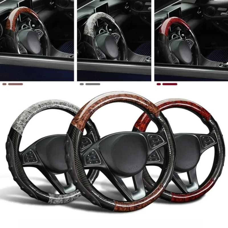 Universal Microfiber Leather Steering Wheel Cover Wood Grain Non Slip Handle Cover Car Accessories Car Steering Wheel Cover 38cm