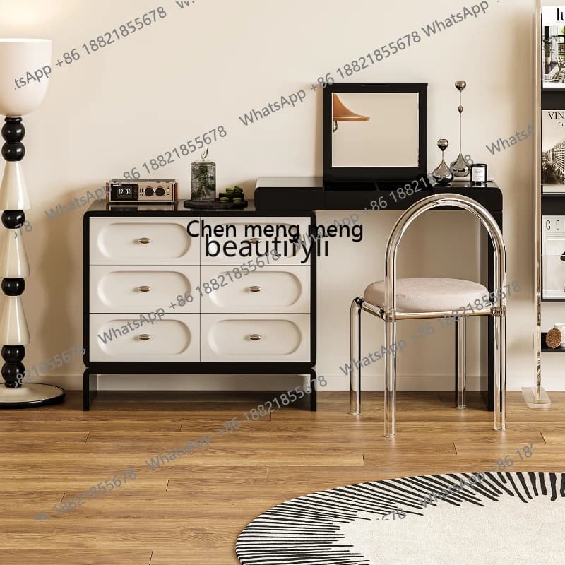 French Cream Style Chest of Six Drawers Dressing Table Integrated Bedroom Light Luxury High-Grade Black and White Retro Dresser