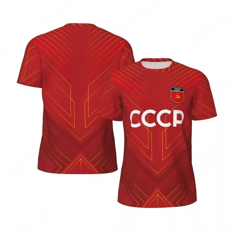CCCP Pattern Football T-shirt Men Summer Oversized Soccer Running Short Sleeves Tops Fashion Sports Football Jersey Tee Shirts