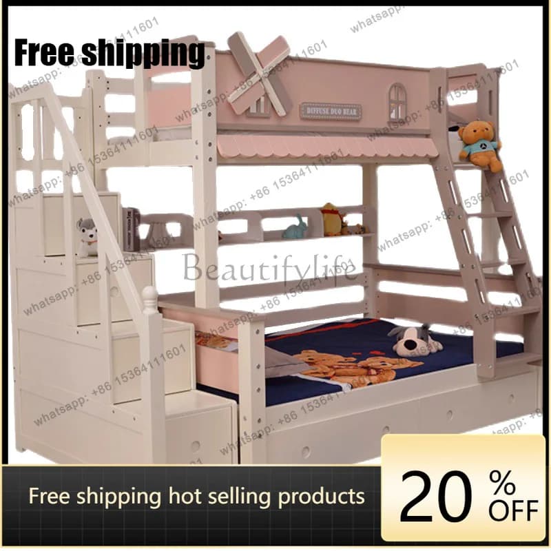 LX solid wood high and low double bunk bed castle tree house bed bunk slide