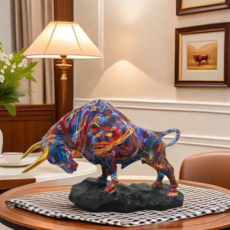 Wall Street Style - Elegant Bronze Bull Statue, Multi Functional Resin Art for Home and Office Decoration, Statue Decoration