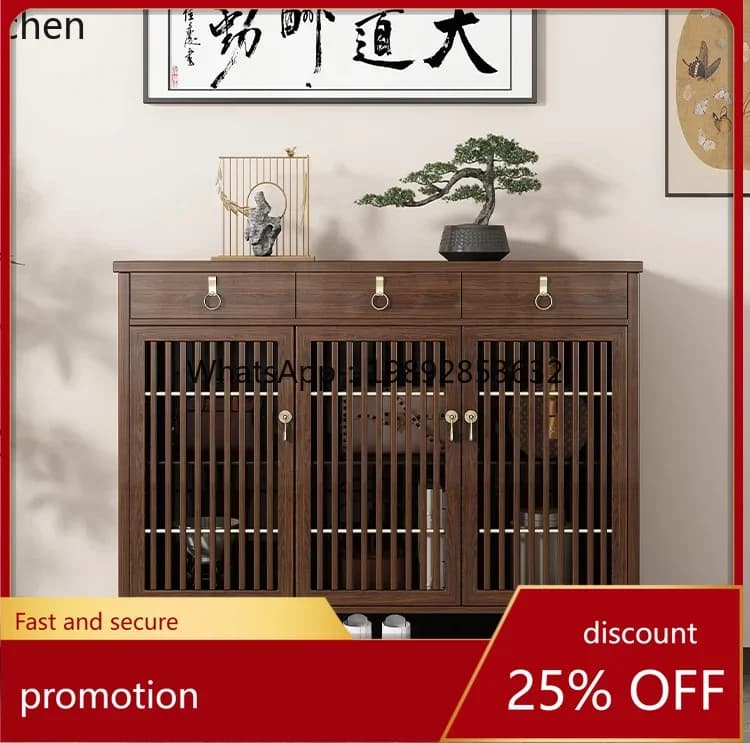 ZML Shoe Cabinet for Home Entrance Indoor Solid Wood New Chinese Style Narrow Corridor Entryway Shoe Cabinet