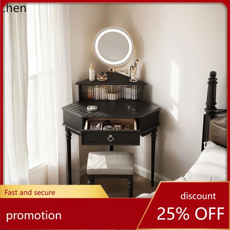 CZ1 Vintage Solid Wood Corner Dressing Table Antique American Style Bedroom Wall Corner Triangle Black Makeup Table