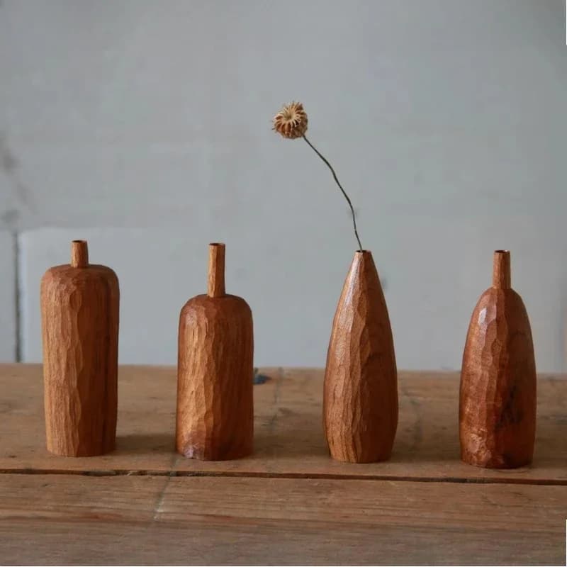 Teak handmade flower vase,pure handmade carving dried flower arrangement vase,living room bedroom dining table decoration vase