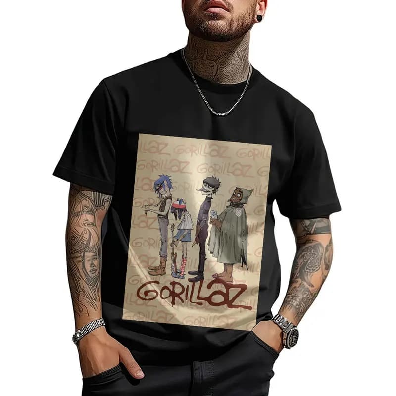 Gorillaz Virtual Rock Band Graphic T‑shirt Unisex Vintage Y2K Tee Hip Hop Streetwear 0824 Casual Cotton Tops S-6XL Fan Gift