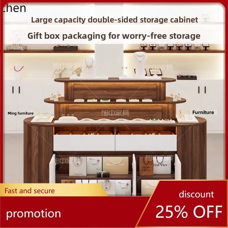 ZML Solid Wood Jewelry Store Arc Double-Sided Island Cabinet Display Cabinet Island Water Flow Table