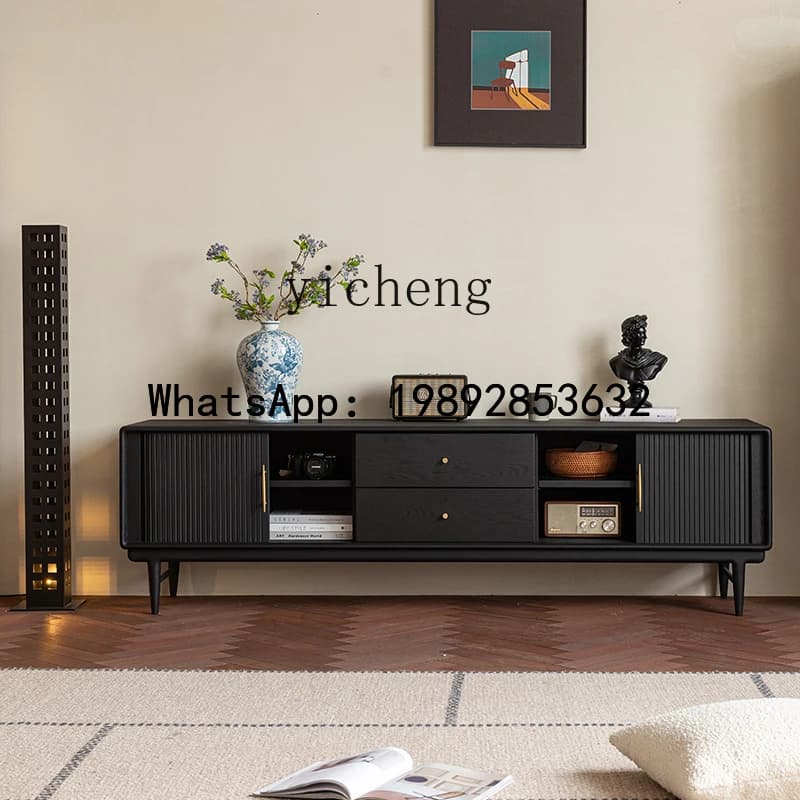 rolling shutter door medieval TV cabinet solid wood living room audio-visual cabinet low cabinet retro