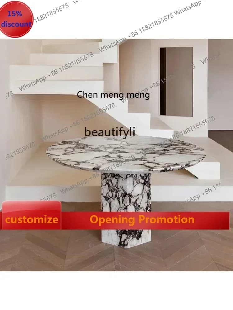 cn8617 LHY New Arrivals Light Luxury Natural Marble round Dining Table Designer Simple Villa Large Apartment Dining Table Negoti