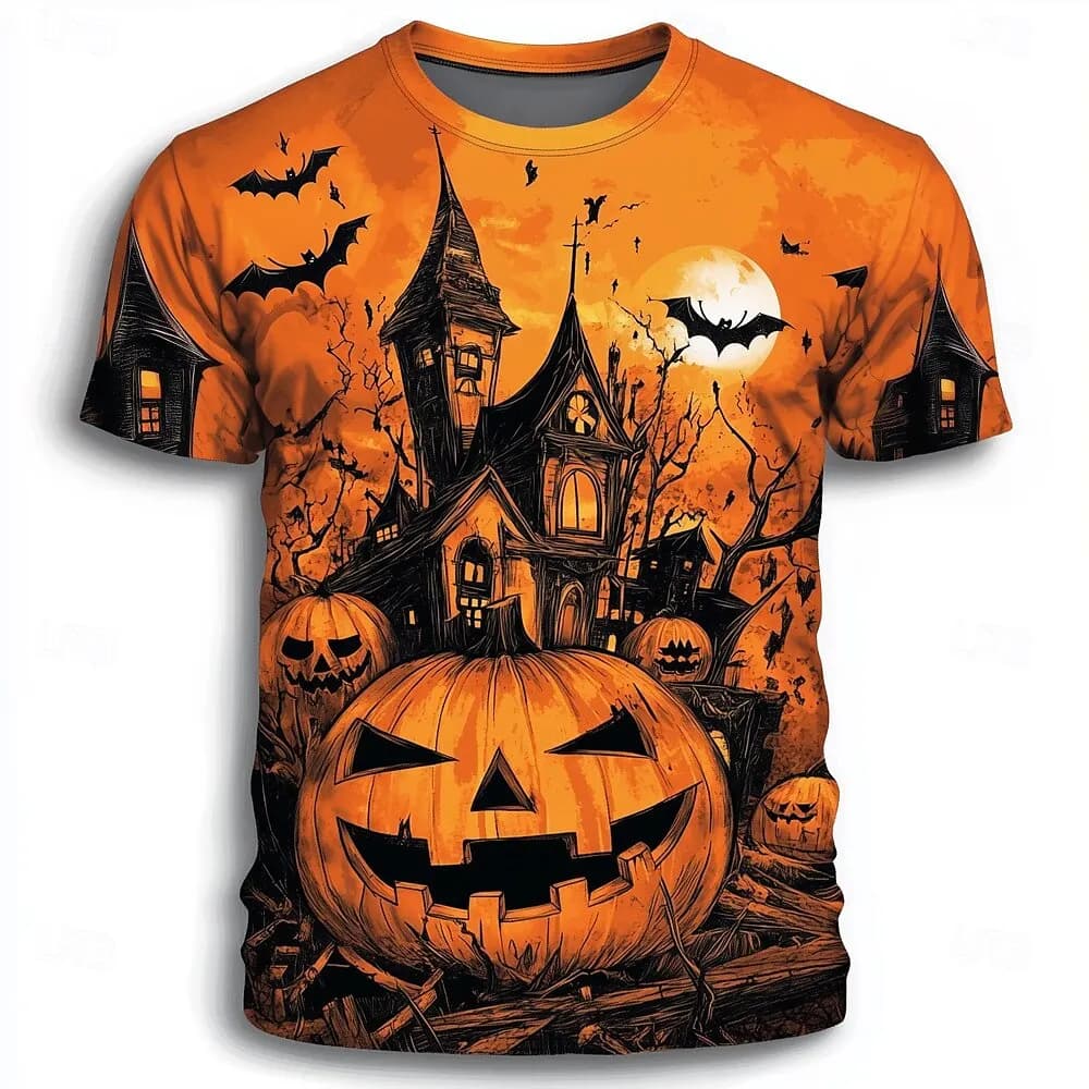 Pumpkin Graphic 3D Print Men's Women's T-Shirt Halloween Theme Family Party Short Sleeve Tees Oversize Round Neck Unisex Clothes