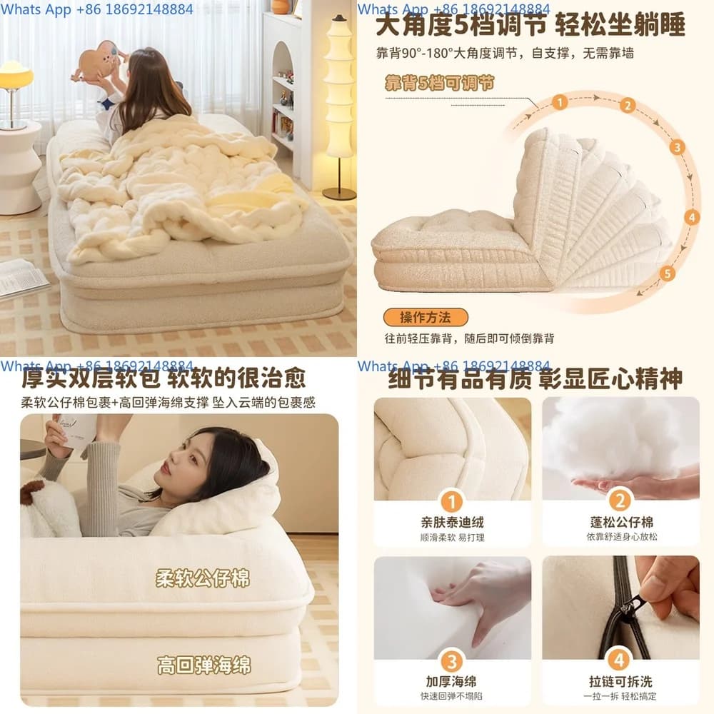 Lazy Sofa for Small Spaces Foldable Single Sofa Bed with Backrest Multi Functional