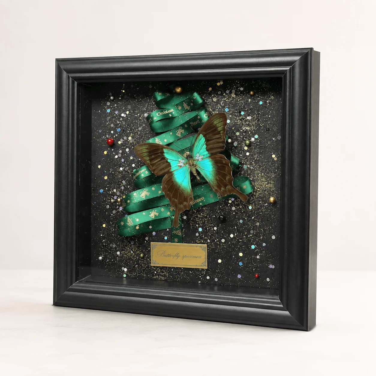 Handmade Butterfly Frame, Papilio Palinurus Butterfly, Christmas Tree Decor, Gift Box Included