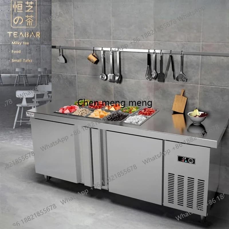 Salad Table with Groove Fresh-Keeping Water  Workbench Commercial Refrigerated Milk Tea Refrigerator Fruit Salad Display Cabinet