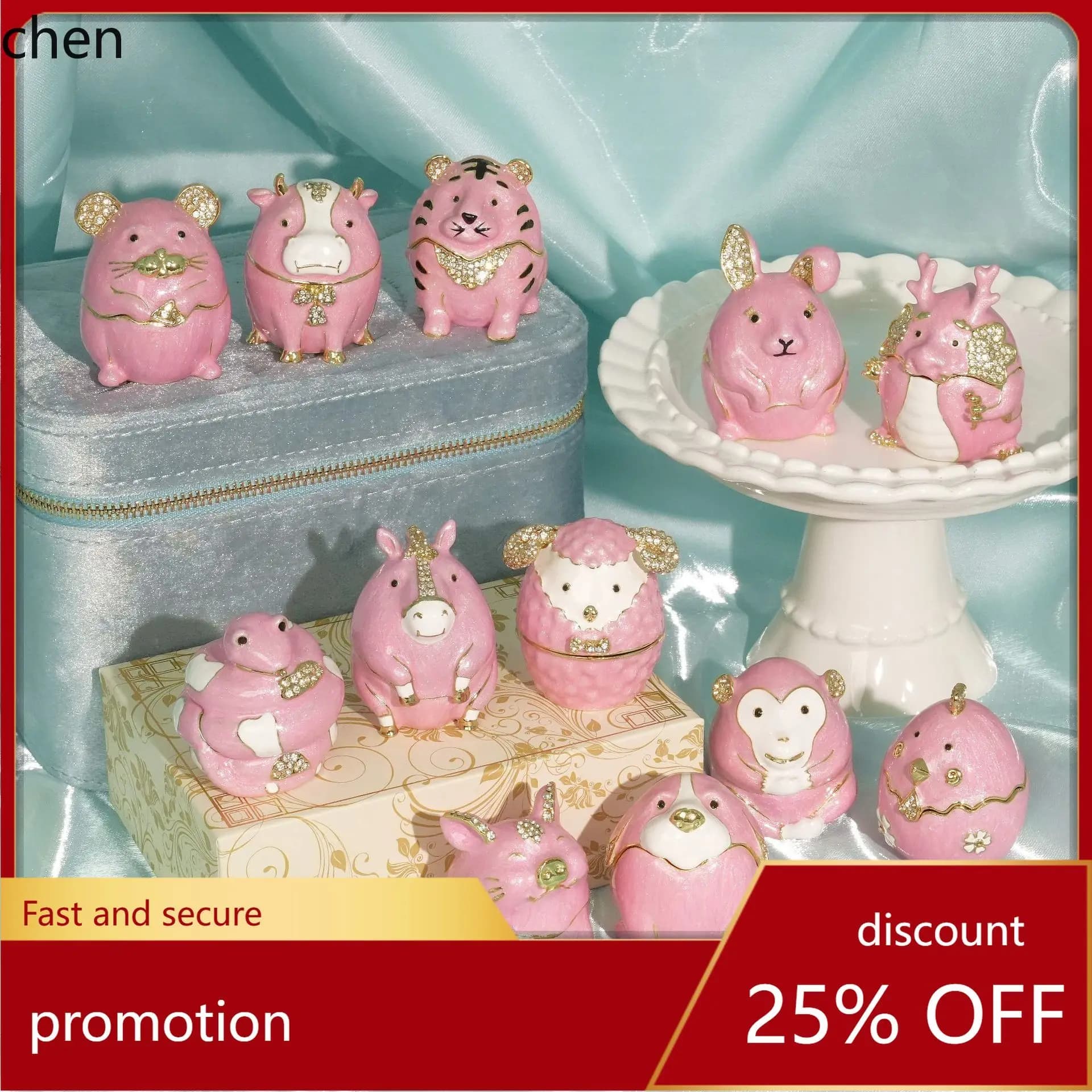 H1 Metal Enamel Jewelry Box Zodiac Figurine Handicraft Cute Cartoon Creative Home Decoration Gift