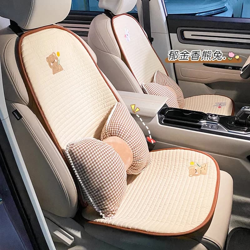 New Tulip Bear Rabbit Creative Cotton Cloth Four Seasons Universal Protective Car Seat Cushion Rear Backrest Car Cover