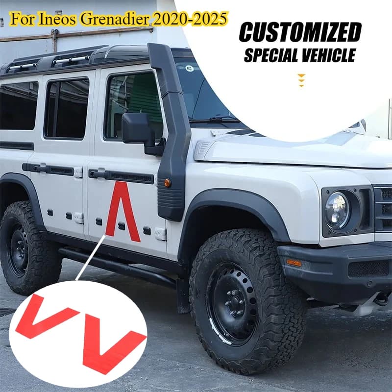 For Ineos Grenadier 2022-2025 Car Front Door V-shaped Decorative PVC Red Sticker Car Exterior modification Accessories