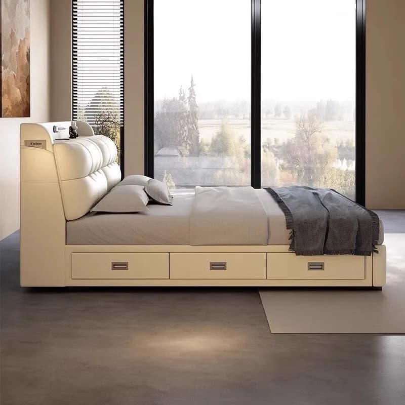 Rustic Design White Double Bed Heavy Minimalist Luxury Frame Double Bed Mattress Storage Cheap Cama Twin Bedroom Furniture Set