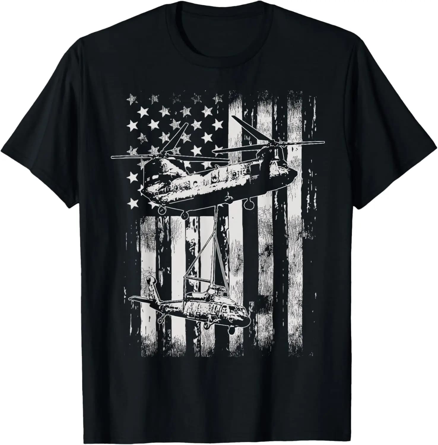 Vintage Chinook Helicopter American Flag T-Shirt 100% Cotton O-Neck Short Sleeve Summer Casual Mens T-shirt Streetwear