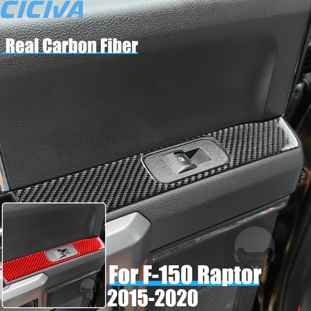 Real Carbon Fiber Car Accessories Rear Window Lifting Decorative Trim Cover Soft Sticker For Ford F150 SVT Raptor 2015-2020