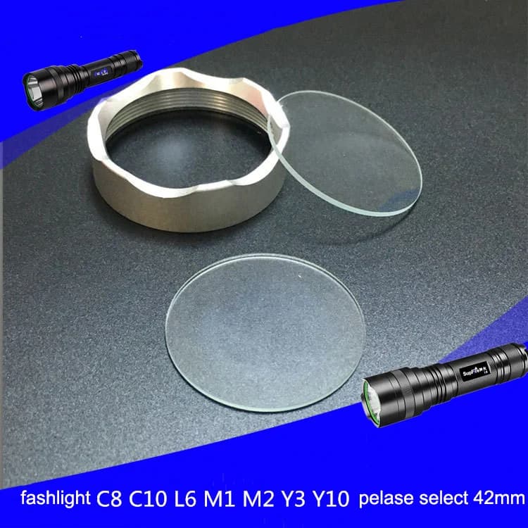 Flat Glass Lens for LED Flashlight Torch Lamp, Replacement Lens for C8 L6 C10, 20/21/38.3/42/51/55/60/63.5/65mm