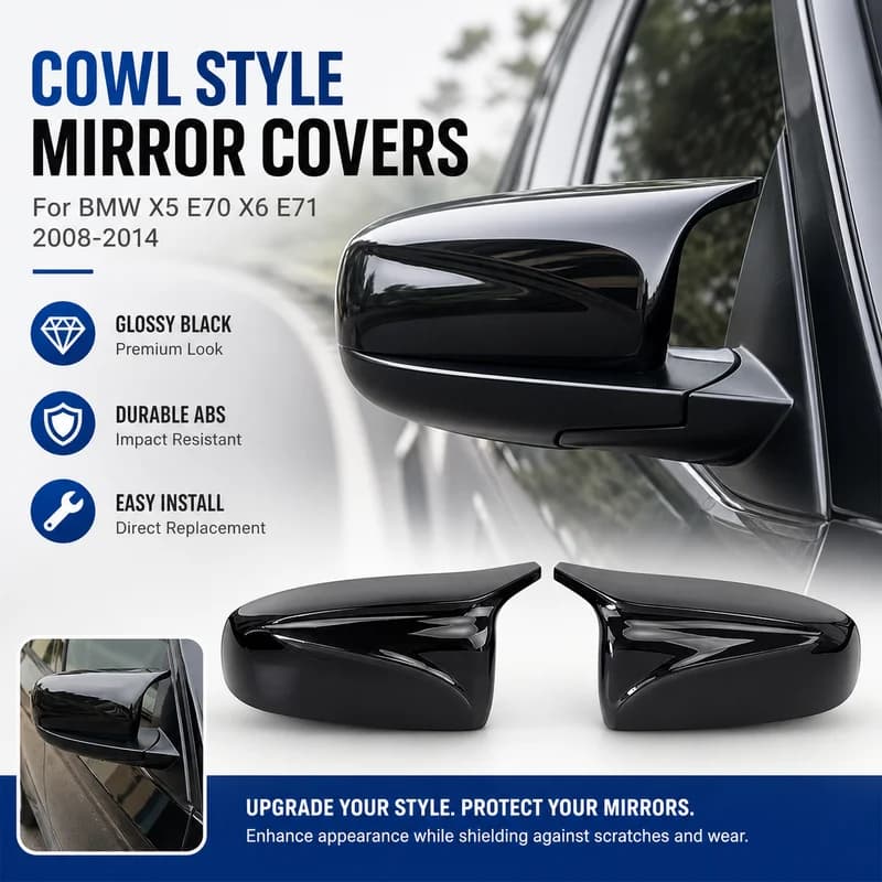 For BMW X5 E70 X6 E71 2008-2014 Glossy Black Cowl Style Side Mirror Cover Housing Upgrade Pair Car Accessories