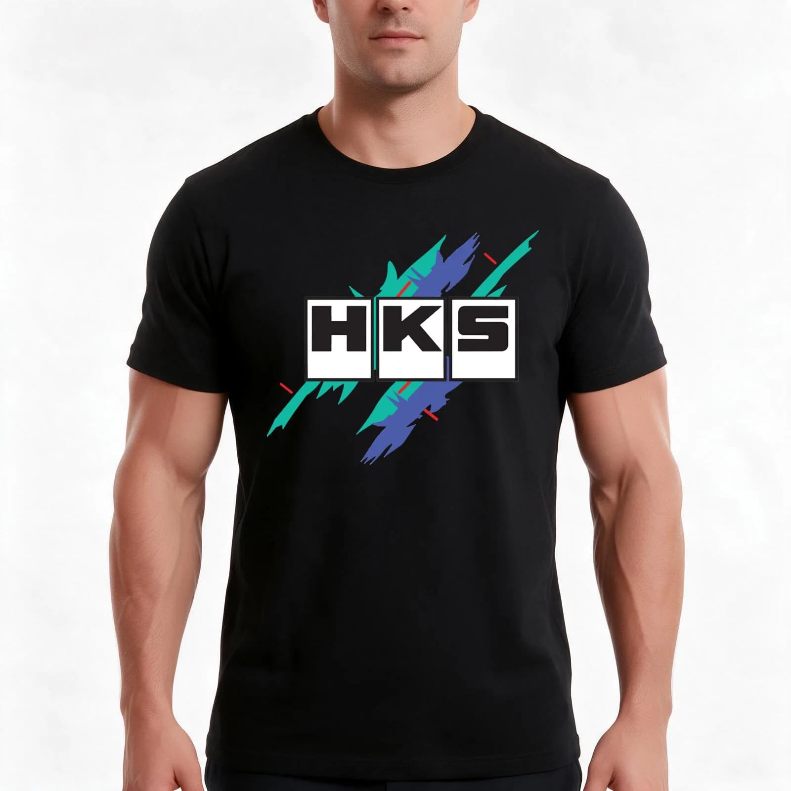 HKS T-Shirt, Summer Casual Cotton Tee, Oversized Streetwear Tops, Vintage Graphic Print, Loose Fit Short Sleeve, 100% Cotton