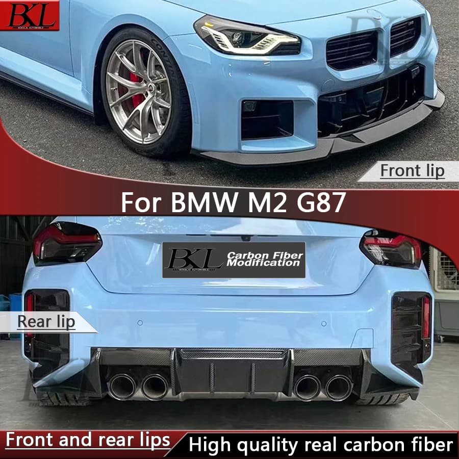 For BMW M2 G87 Carbon fiber front and rear lip car bumper splitter R-style spoiler diffuser chin spoiler body kit