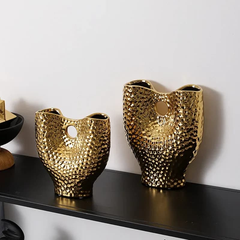 Nordic Golden Ceramic Vase Modern Home Decoration Ornaments Countertop Vase Creative Living Room Flower Arrangement Vase