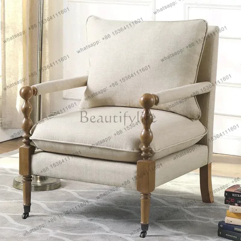 yj58 Nordic solid wood casual fabric book chair living room balcony manicure hotel backrest chair