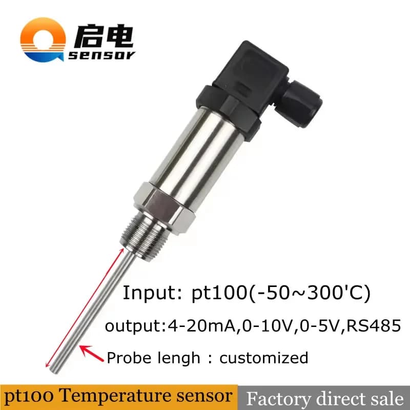 Qidian Factory Sale Plug-in Integrated RTD PT100 Temperature Transmitter 4-20mA Output Thermal Resistance PT100 Sensor
