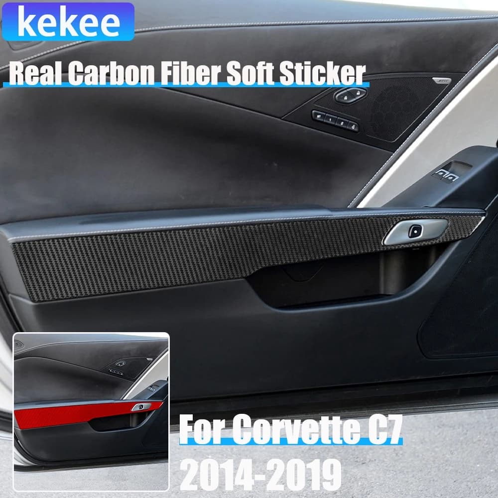 Real Carbon Fiber Car Accessories Door Handle Panel Decorative Trim Cover Soft Sticker For Corvette C7 LT1 Z06 ZR1 LT5 2014-2019