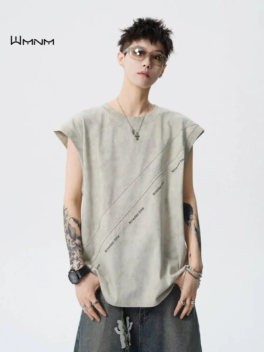 2026 Summer New Men Vintage Tie dye Tank Top Loose Trendy Casual Sleeveless Sports Fashion Waistcoat T-shirt