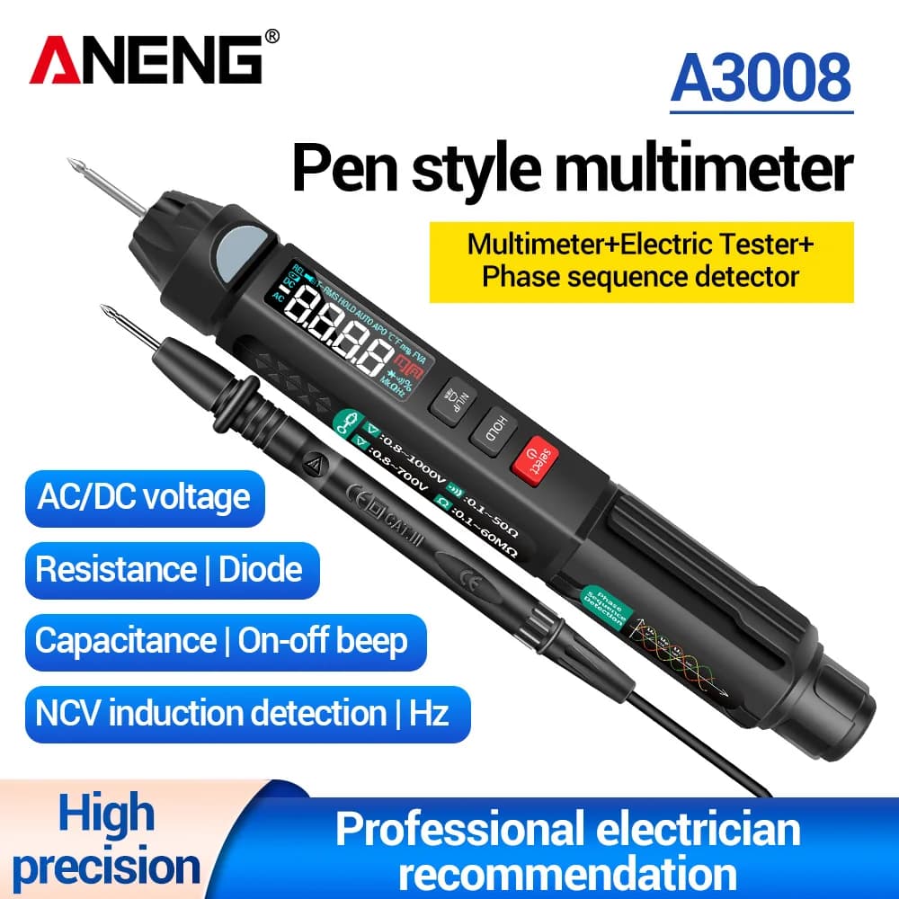 ANENG A3008 Digital Multimeter Pen AC/DC Voltage Tester VA Reverse Display Screen Smart Non Contact Meter Diode Electrician Tool