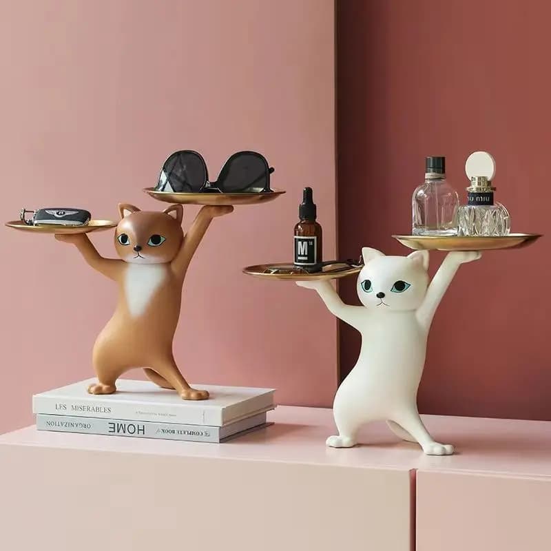 Creative Cat Kitten Figurine Dual-Tray Key Organizer for Entryway Housewarming New Home Gift Home Decor