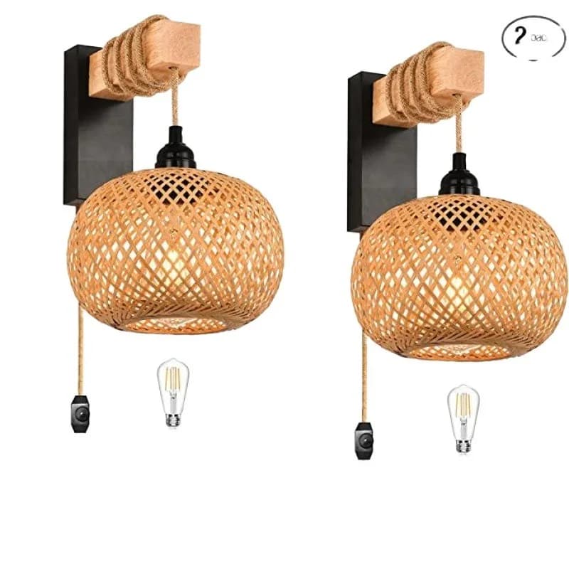 American wall lamp, bamboo art bamboo weaving creative classical personalized dining room living room study balcony